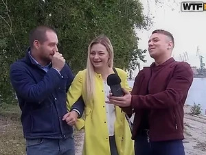Nikolas, Olivia and Vova - Blonde girl gives head in the fresh air